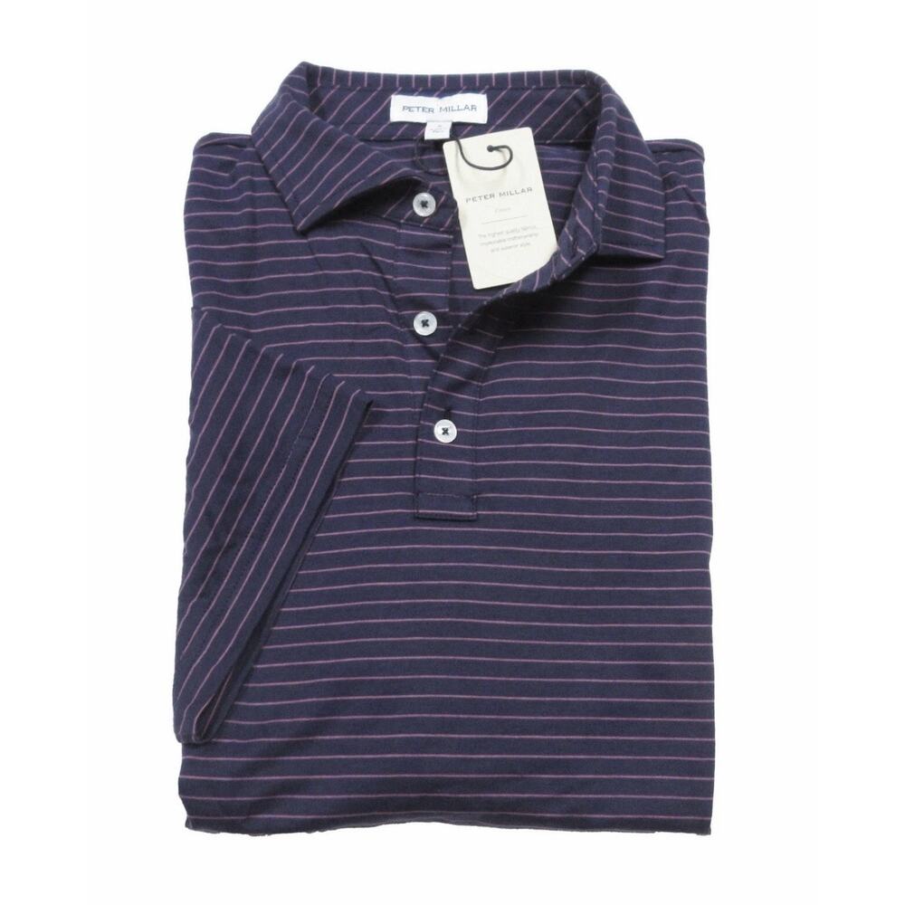 Peter Millar Crown Pilot Mill Cedar Navy Stripe Pima Cotton Polo Shirt XL NWT